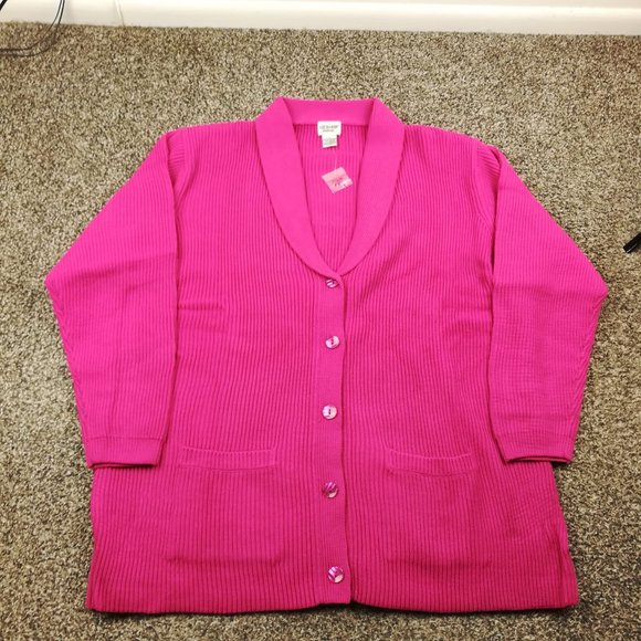 NWT Vintage Liz Baker Sweater Shawl Collar Cardigan Ribbed Pink Womens 3X - Picture 1 of 7